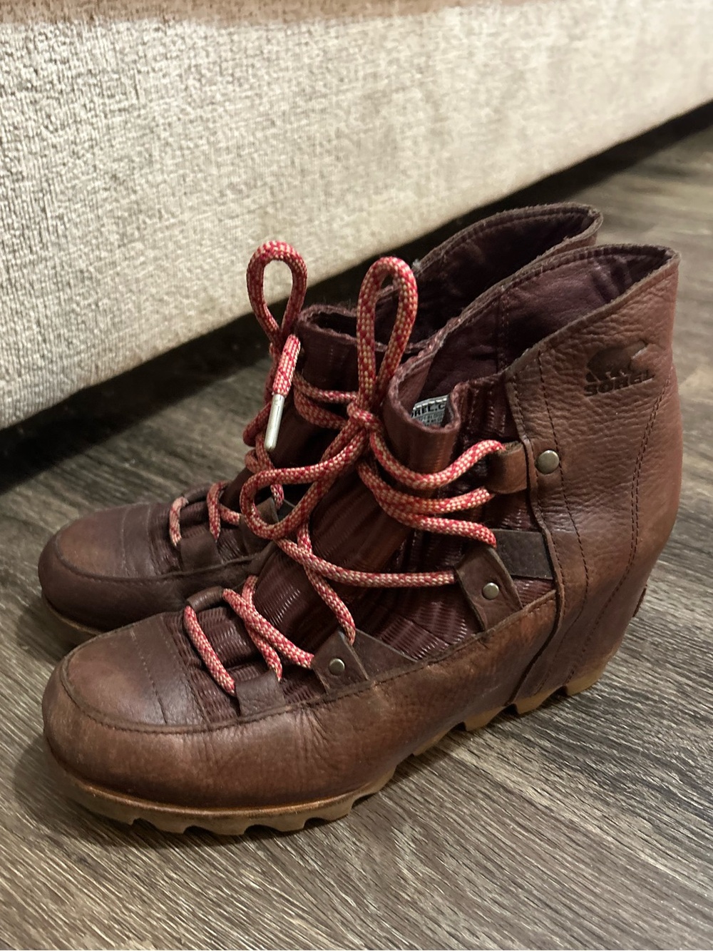 Sorel Brown Leather Lace-Up Ankle Boots Sandy Wedge Size 7.5